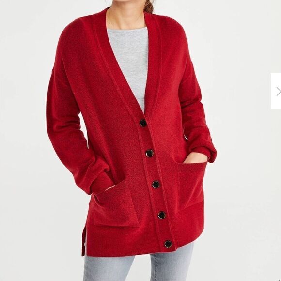 Anne Klein M SILK Red cardigan button front - Picture 5 of 8